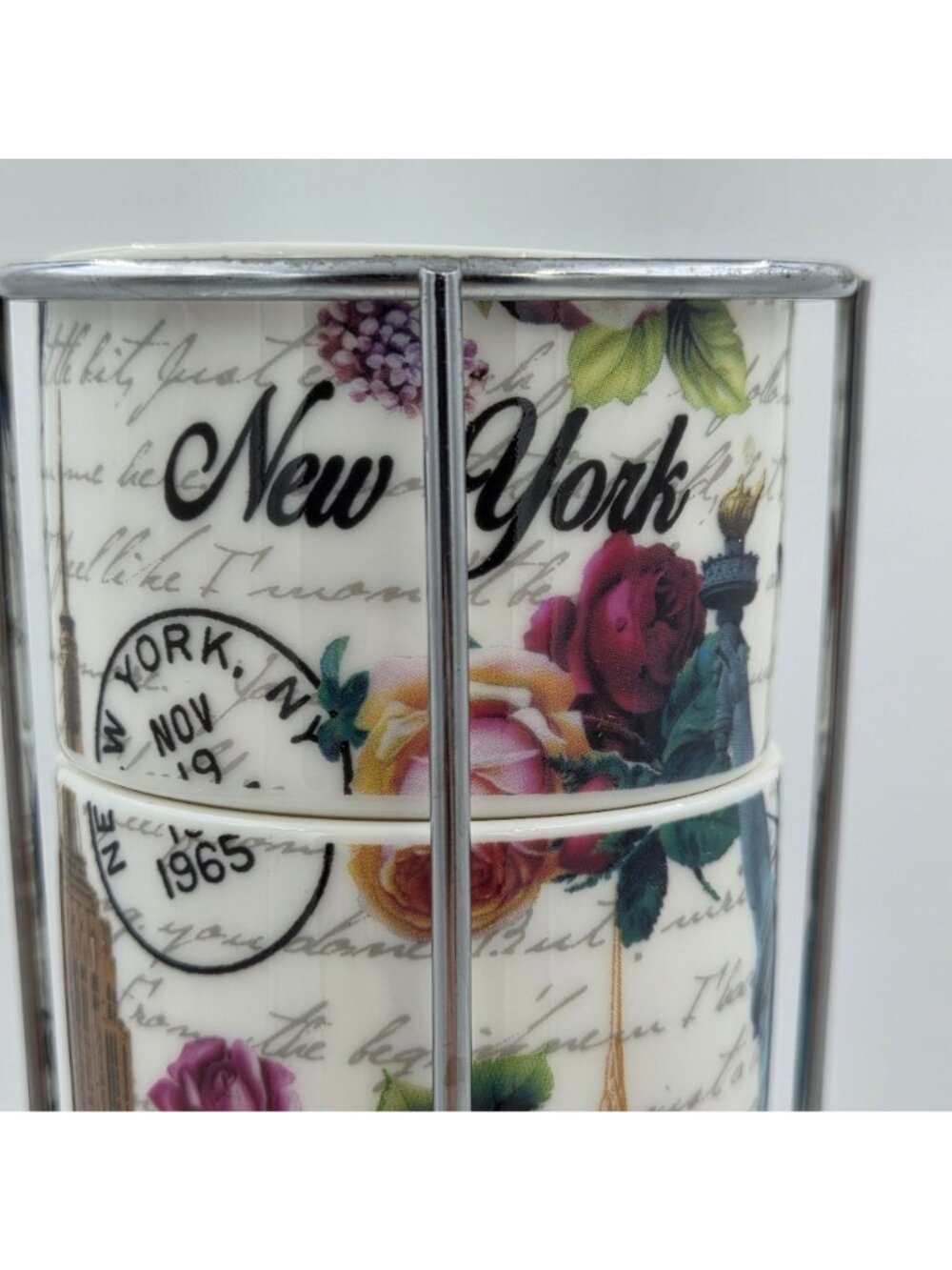 New York City Skyline Set of 4 Stacking Porcelain Mugs with a Metal Rack - Picture 7 of 12